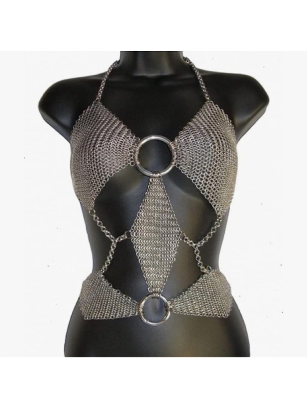 Silver metallic Top festival rave halter chain mail festival rave renaissance
